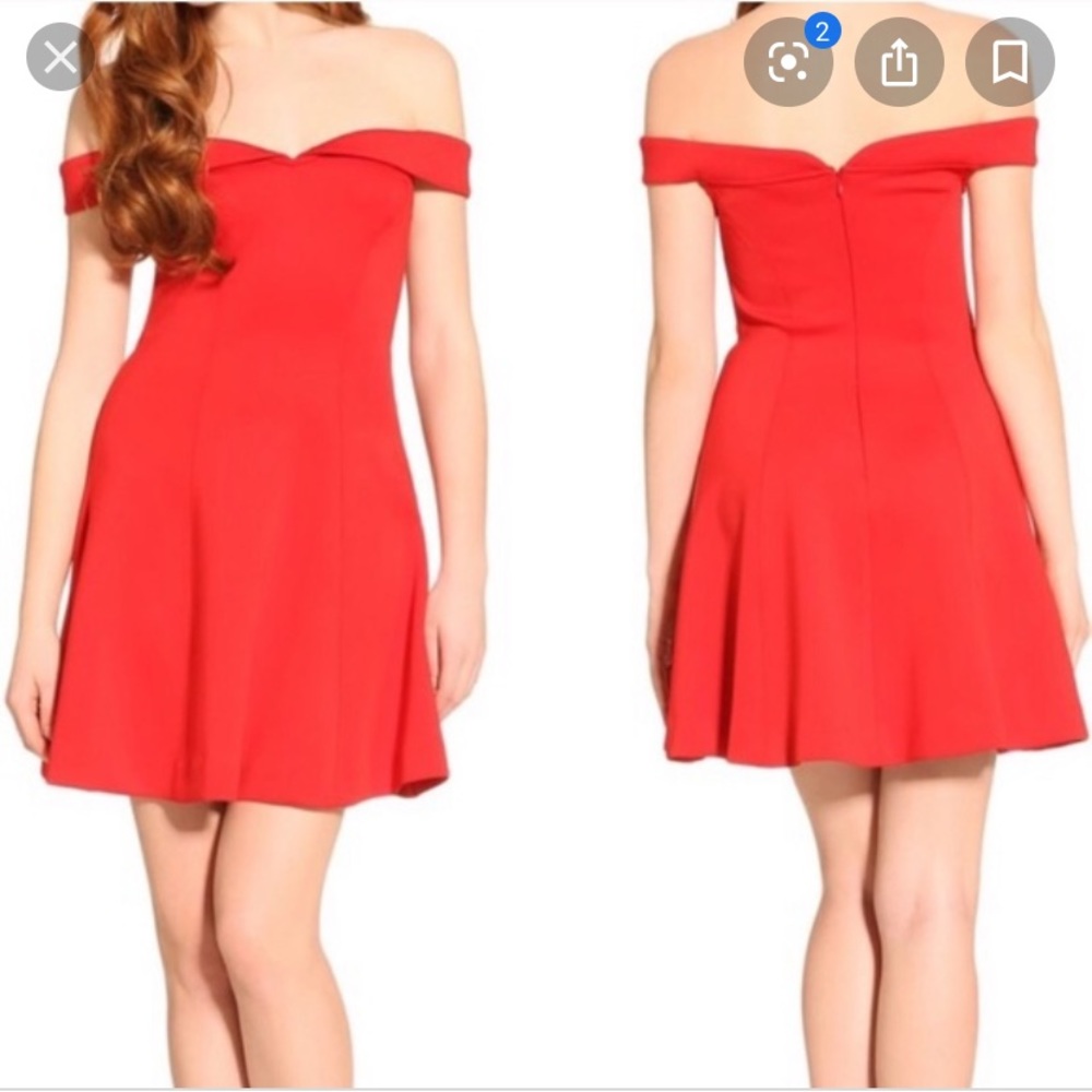 Red Off the Shoulder Fit and Flare Dress